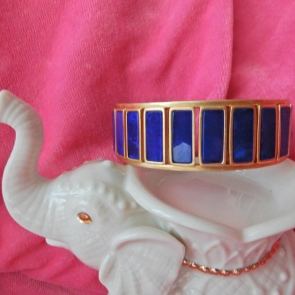 TORY BURCH Rectangle Epoxy Blue Gold Cuff Bracelet - Picture 2 of 16